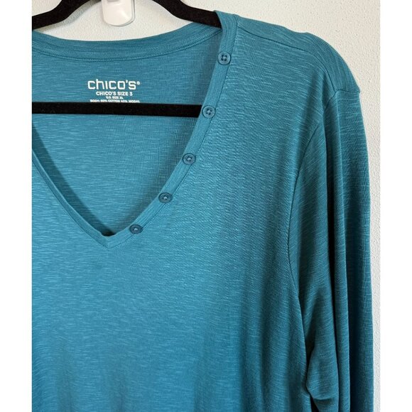 Chico's Tunic Knit Top V-Neck Button Detail Womens XL (3) Long Sleeve Soft Modal - Picture 7 of 10